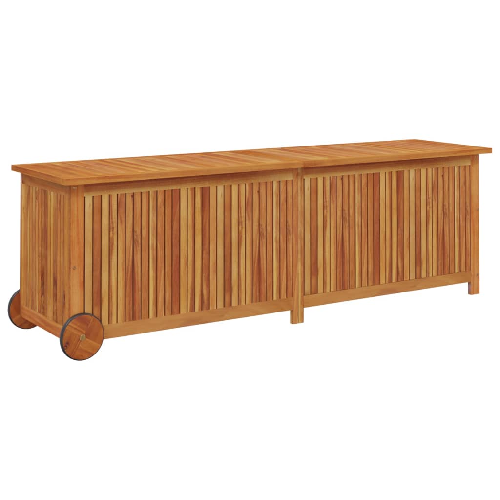 Rolling Garden Storage Box 150x50x58 cm - Solid Acacia Wood