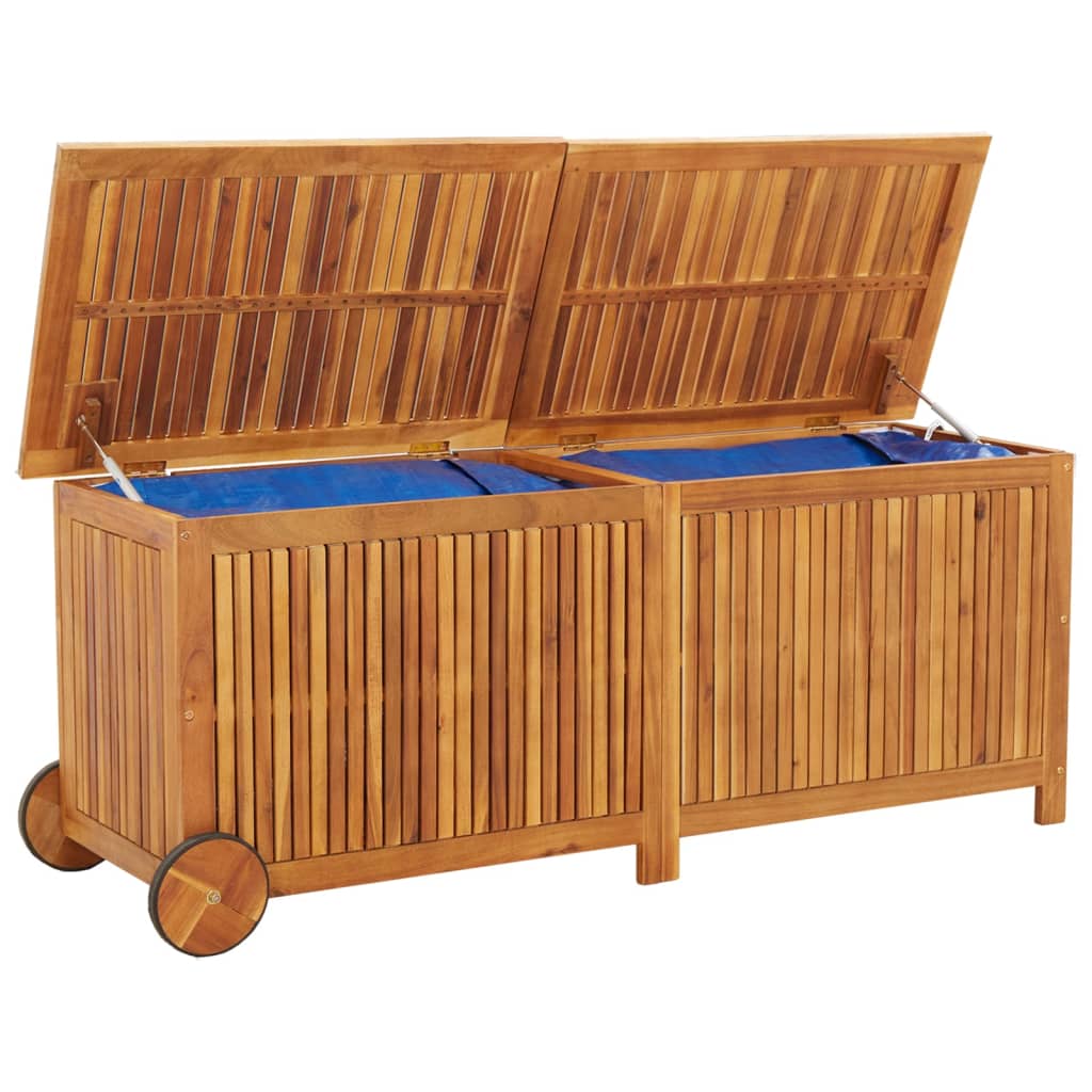 Rolling Garden Storage Box 150x50x58 cm - Solid Acacia Wood