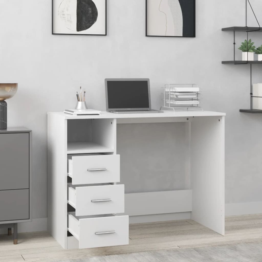 White Engineered Wood Desk with Drawers - 102x50x76 cm