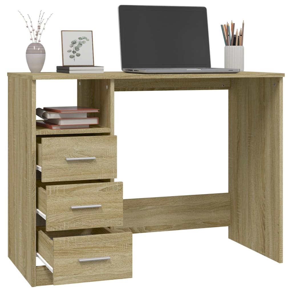 Sonoma Oak Desk with Drawers 102x50x76 cm - Engineered Wood
