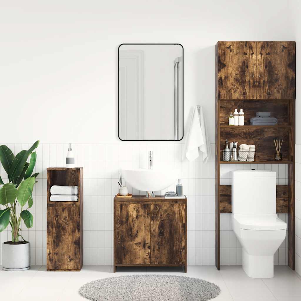 Smoked Oak Bathroom Cabinet 60x33x61cm - Engineered Wood