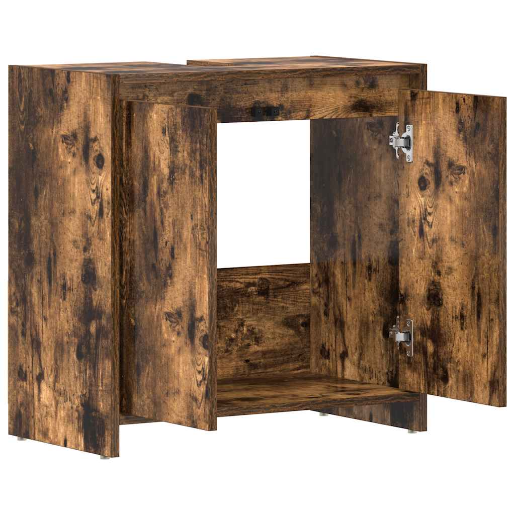 Smoked Oak Bathroom Cabinet 60x33x61cm - Engineered Wood