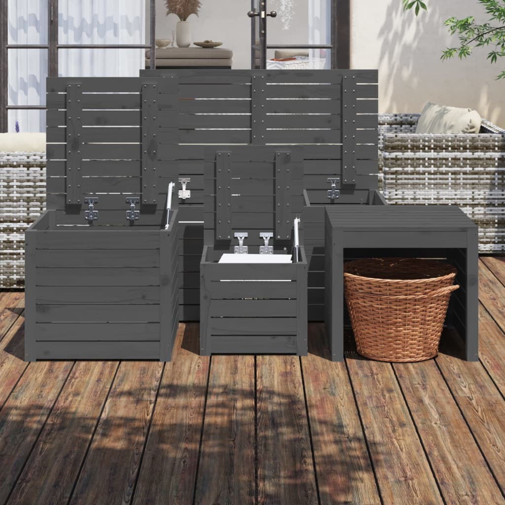 4 Piece Solid Wood Pine Garden Box Set in Elegant Grey