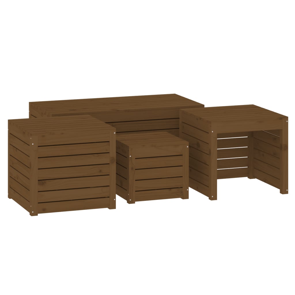 4 Piece Honey Brown Solid Pine Wood Garden Box Set