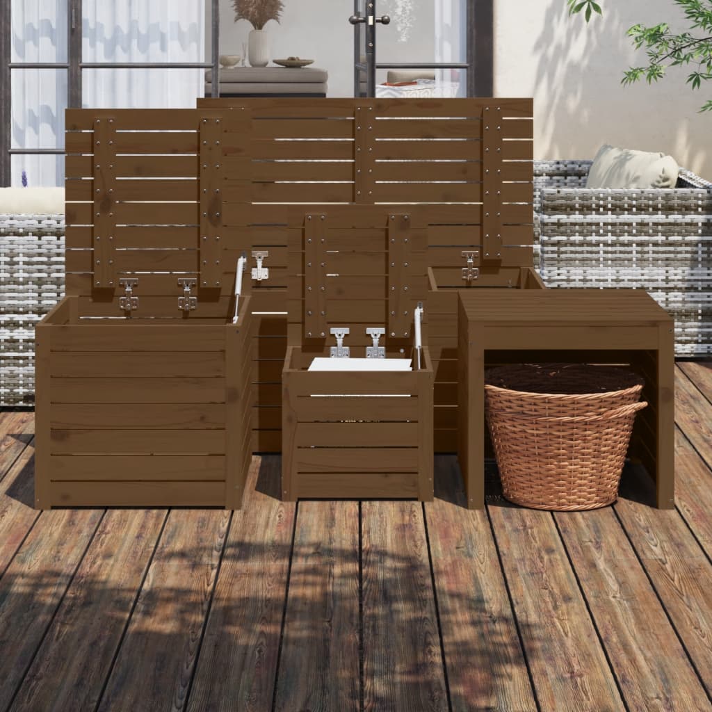 4 Piece Honey Brown Solid Pine Wood Garden Box Set