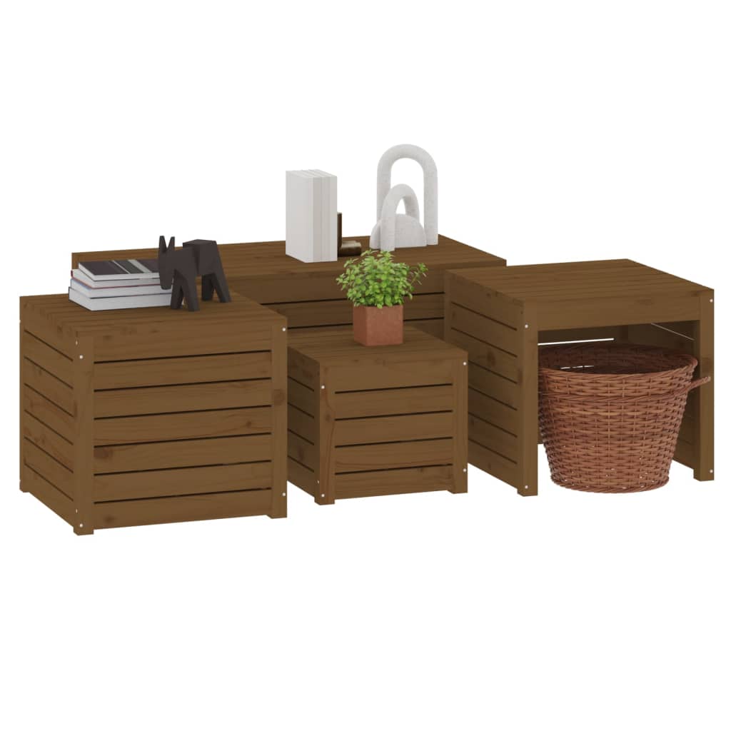4 Piece Honey Brown Solid Pine Wood Garden Box Set