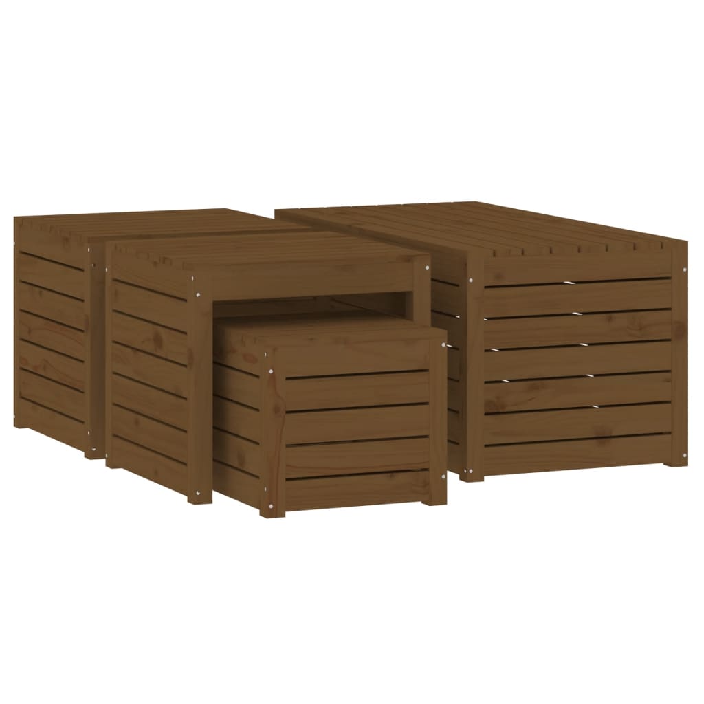4 Piece Honey Brown Solid Pine Wood Garden Box Set