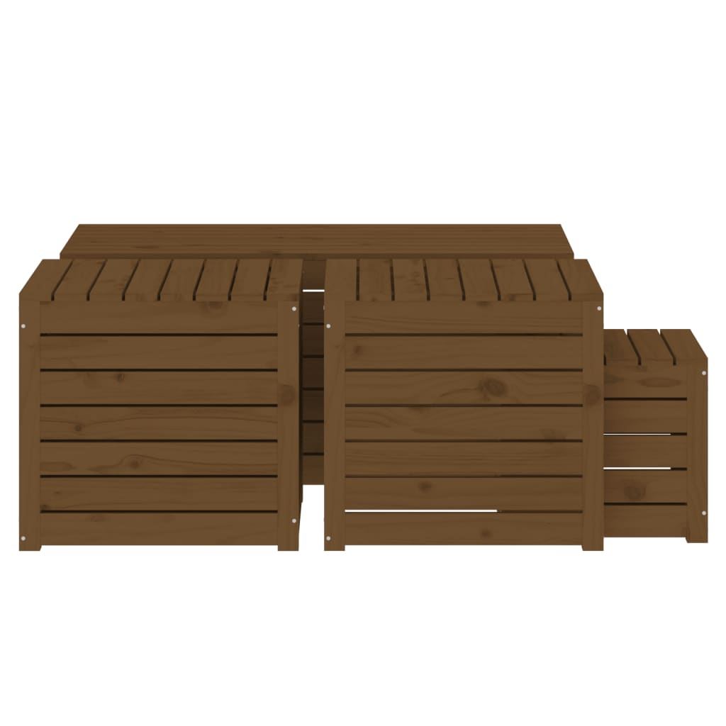 4 Piece Honey Brown Solid Pine Wood Garden Box Set