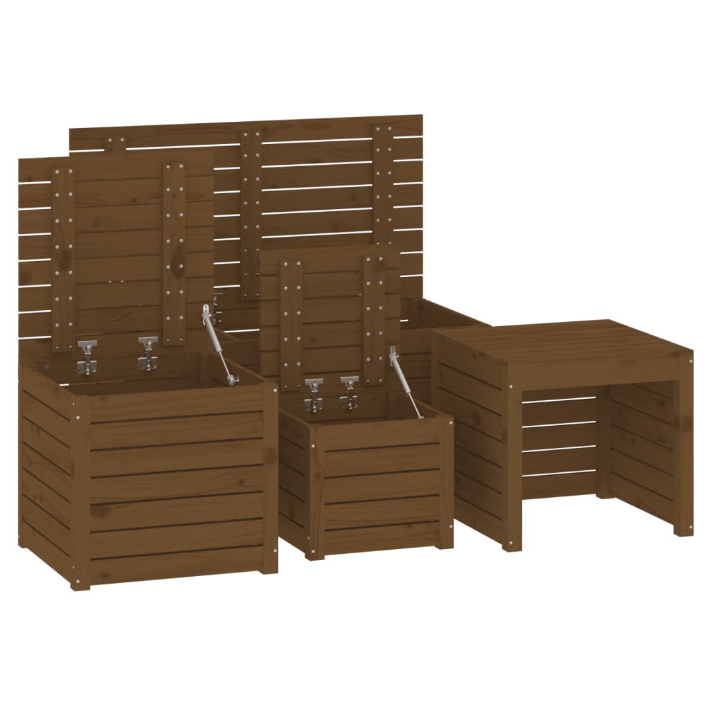 4 Piece Honey Brown Solid Pine Wood Garden Box Set