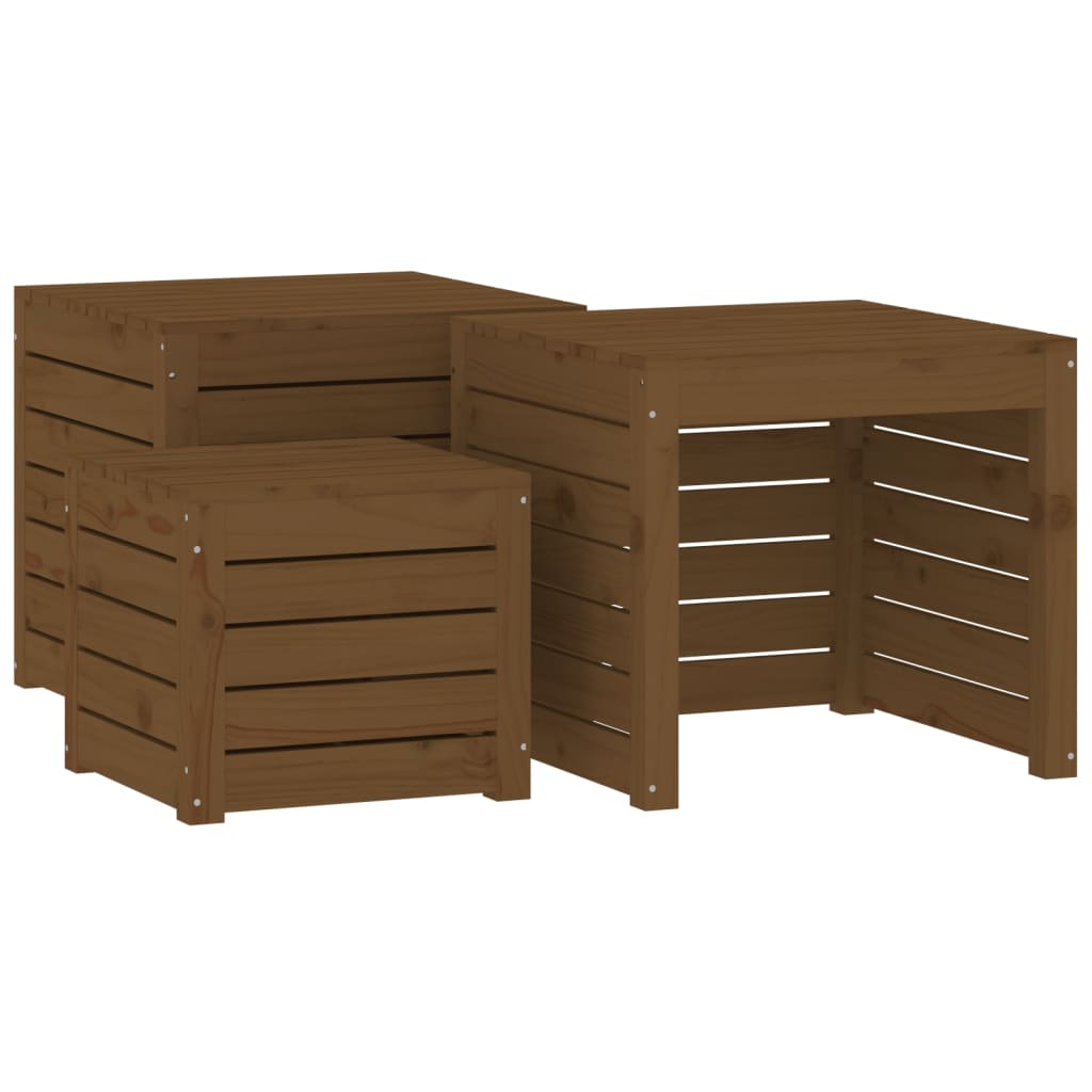 4 Piece Honey Brown Solid Pine Wood Garden Box Set