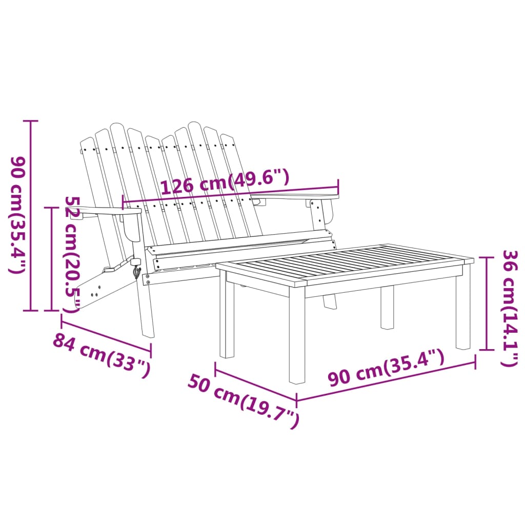 Solid Acacia Wood Adirondack Garden Lounge Set - 2 Pieces