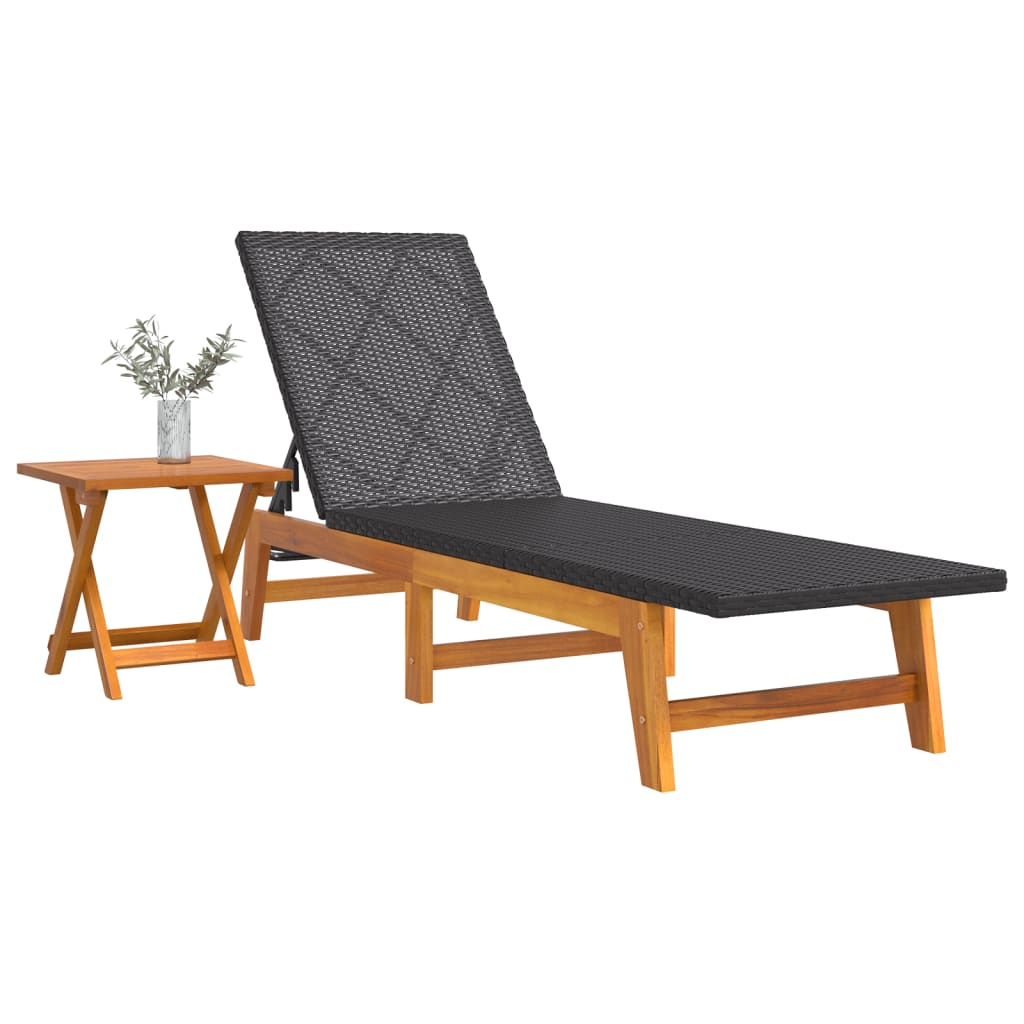 Dual-Set Poly Rattan & Acacia Sun Lounger with Table - Style & Comfort