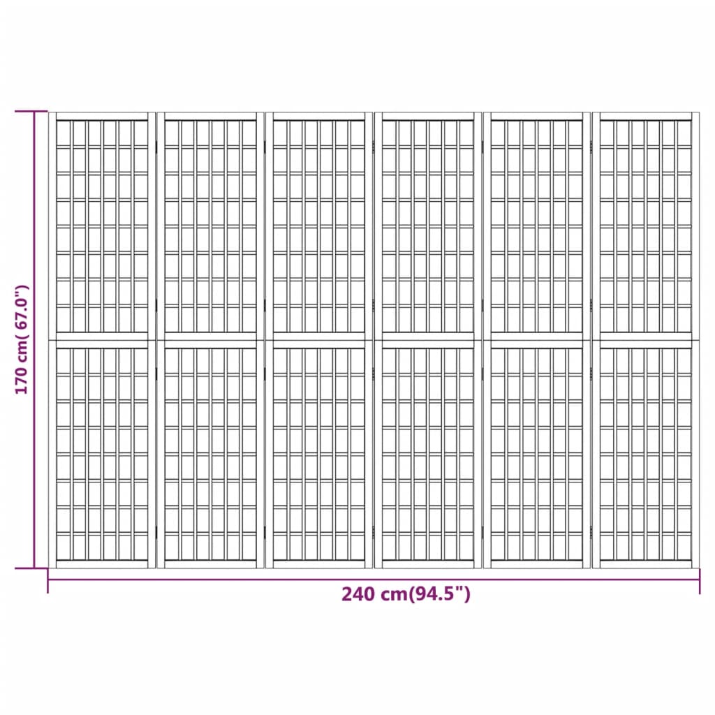 Black Japanese Style 6-Panel Folding Room Divider, 240x170 cm