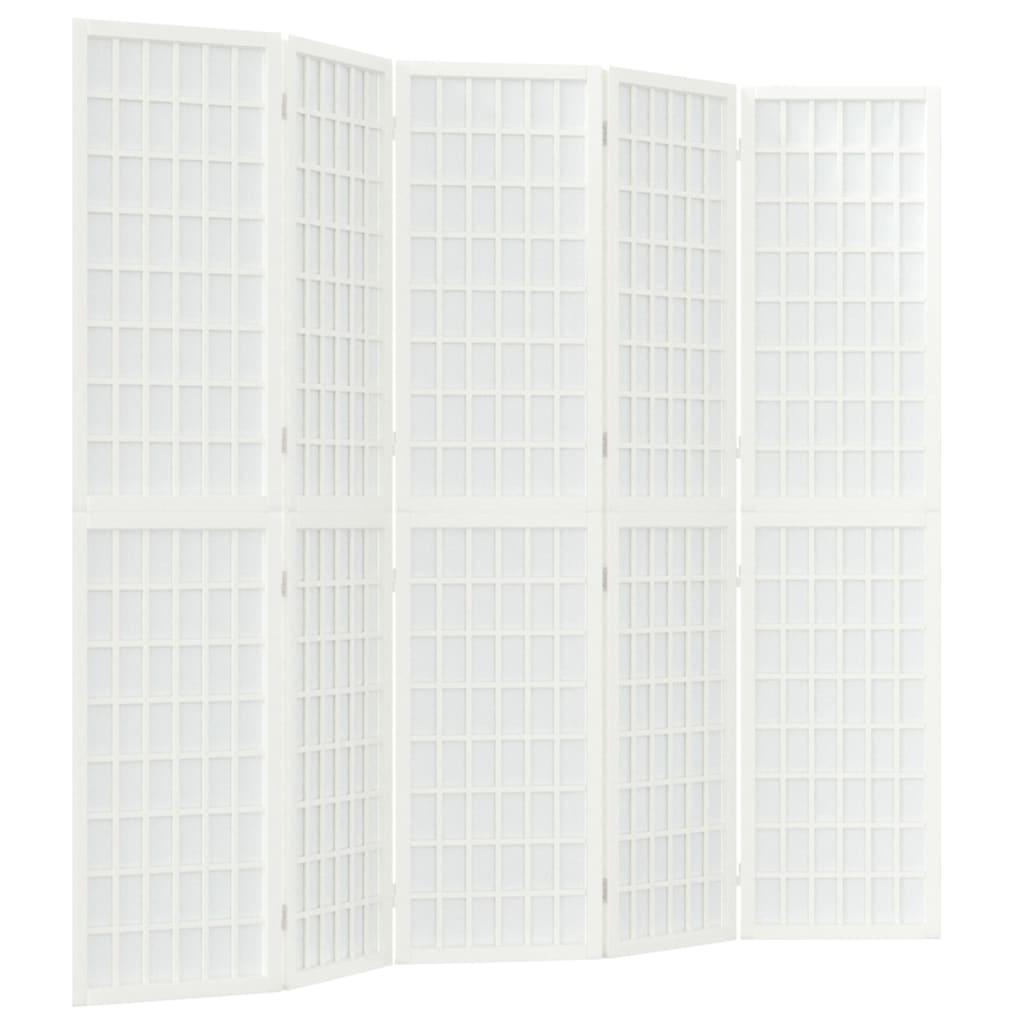 White Japanese Folding 5-Panel Room Divider, 200x170 cm