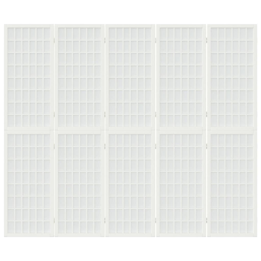 White Japanese Folding 5-Panel Room Divider, 200x170 cm