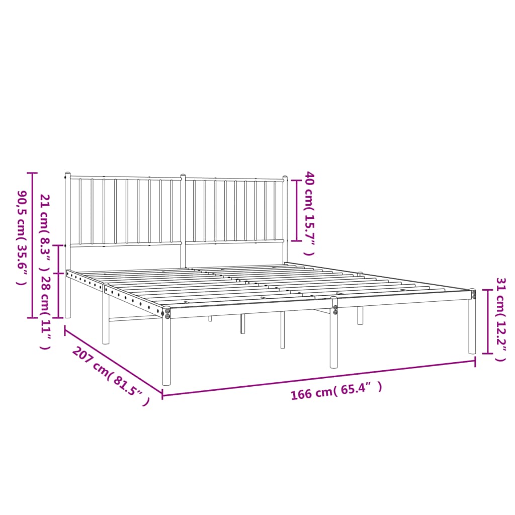 Black Metal Bed Frame with Headboard 160x200cm - No Mattress