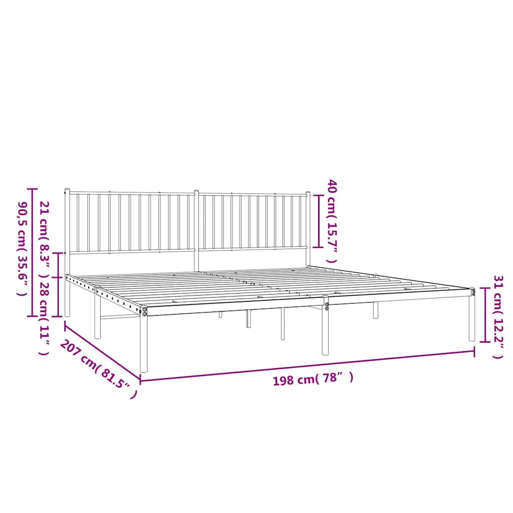 Black Metal Bed Frame with Headboard - Sturdy 193x203cm Design
