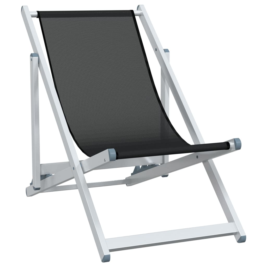 2-Piece Black Aluminum Folding Beach Chairs - Durable Textilene