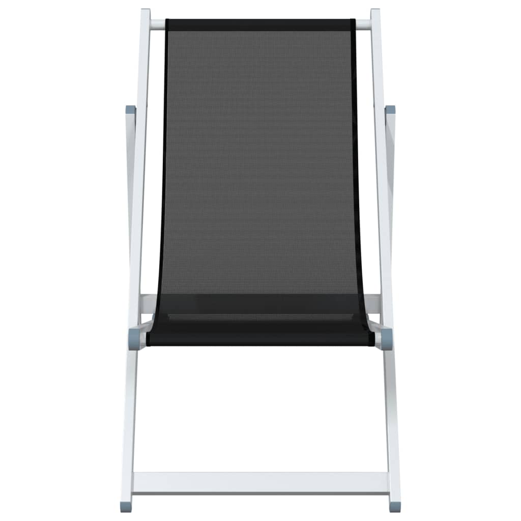 2-Piece Black Aluminum Folding Beach Chairs - Durable Textilene