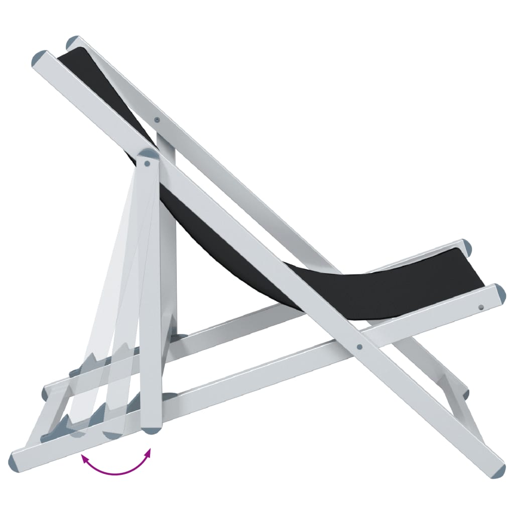 2-Piece Black Aluminum Folding Beach Chairs - Durable Textilene