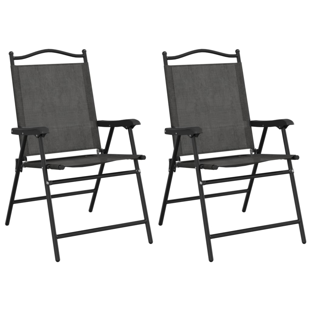 Melange Grey Steel & Textilene Folding Garden Chairs - Set of 2