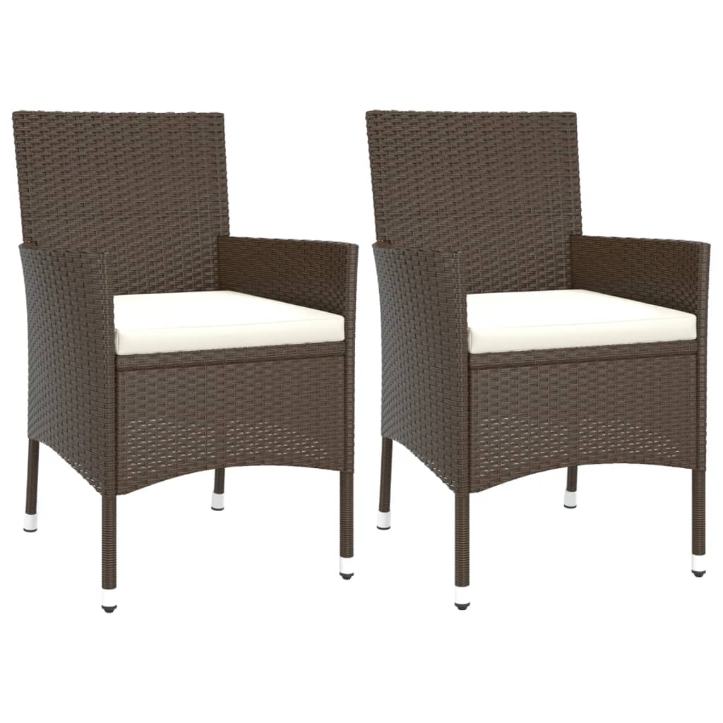 Brown Poly Rattan Garden Chairs with Cushions, Set of 2