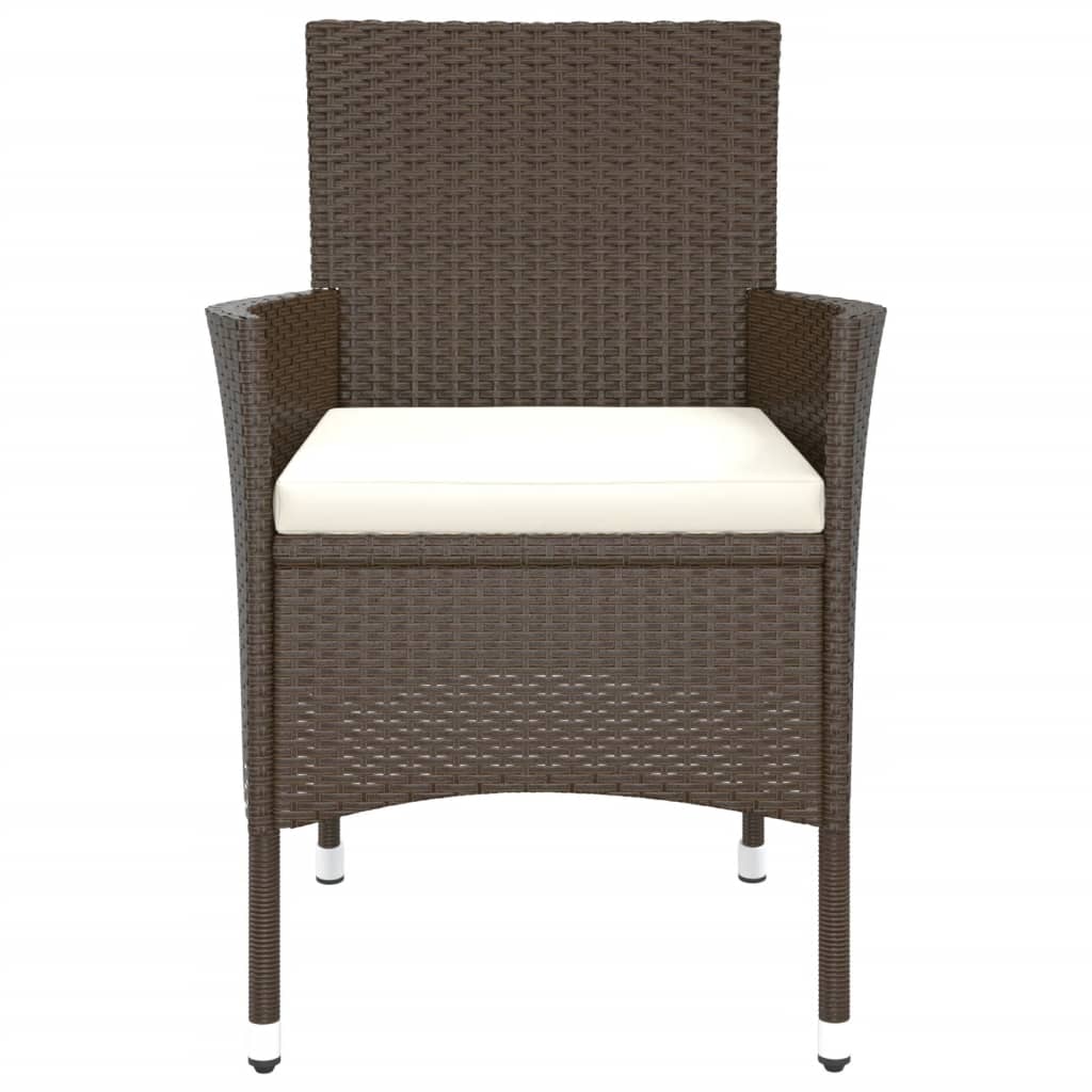 Brown Poly Rattan Garden Chairs with Cushions, Set of 2