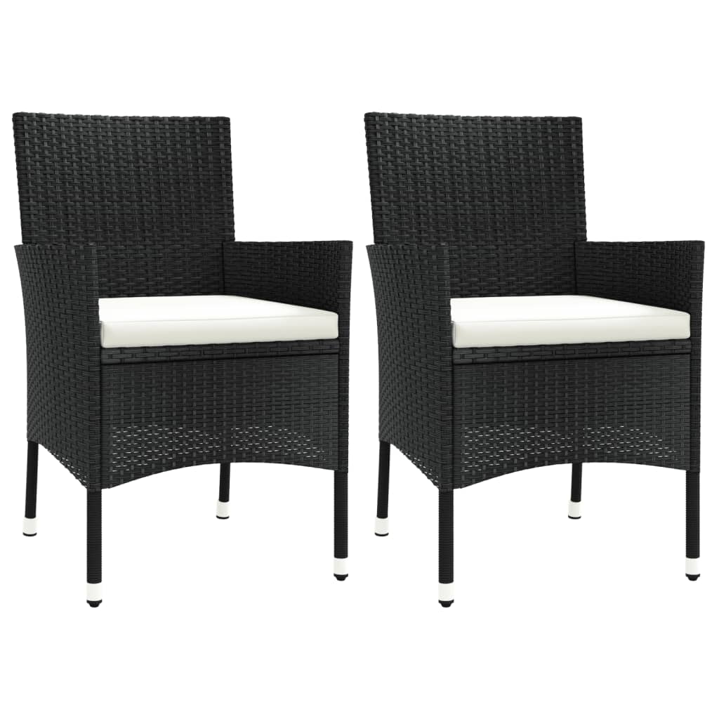Elegant Black Poly Rattan Garden Chairs with Cushions - 2 Piece Set