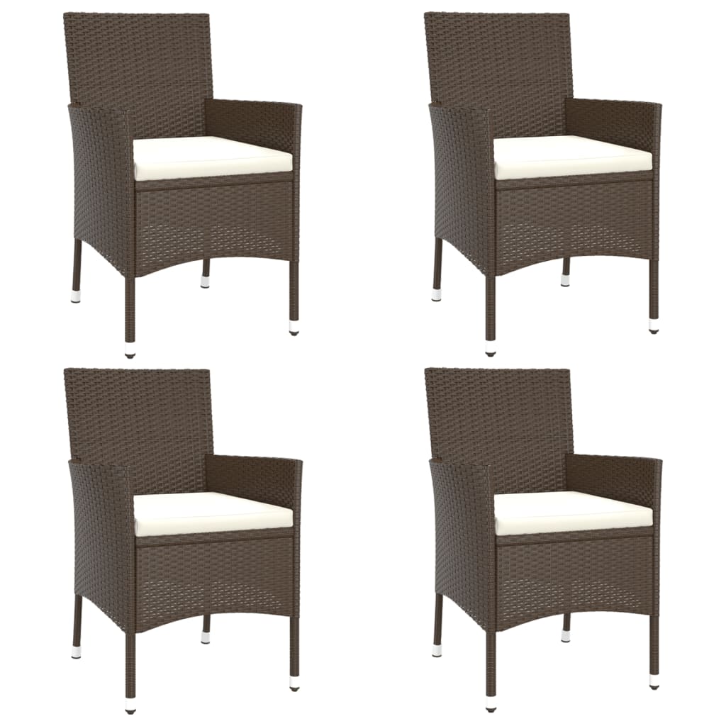 4-Piece Brown Poly Rattan Garden Chairs with Cushions