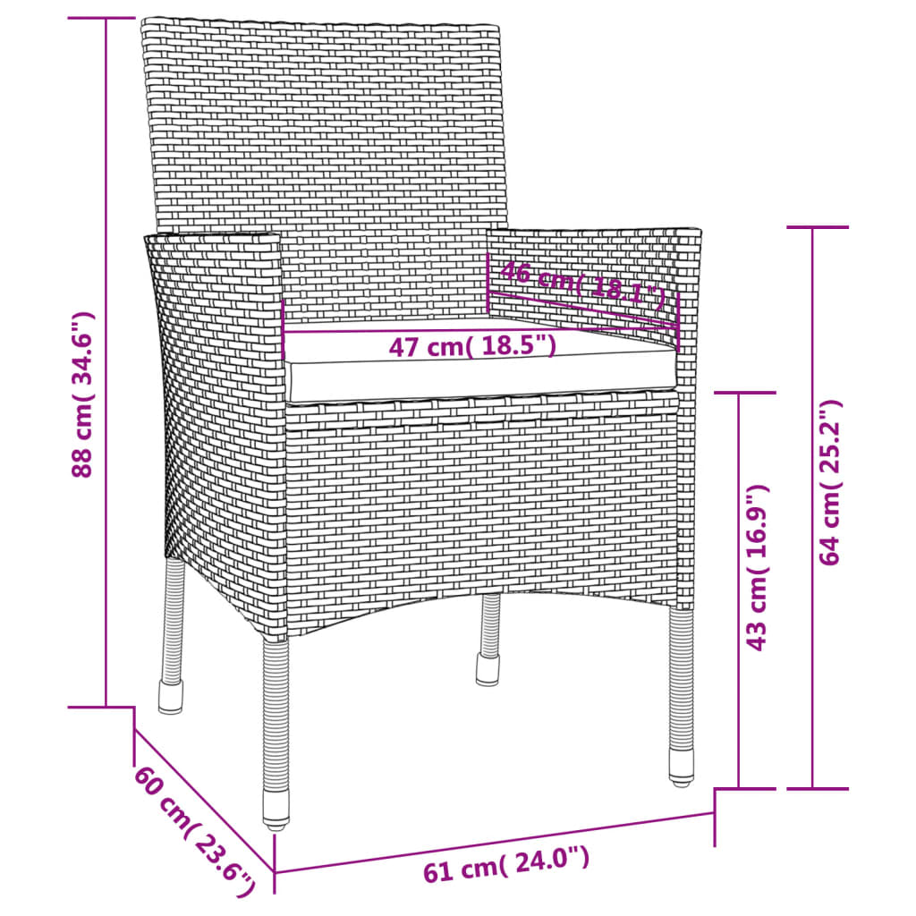 4-Piece Brown Poly Rattan Garden Chairs with Cushions