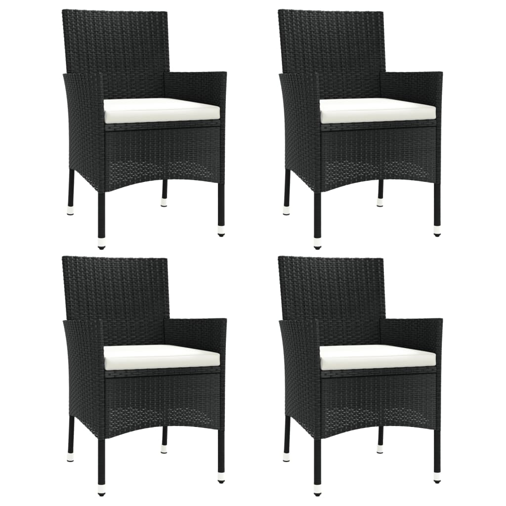 4-Piece Black Poly Rattan Garden Chairs with Cushions