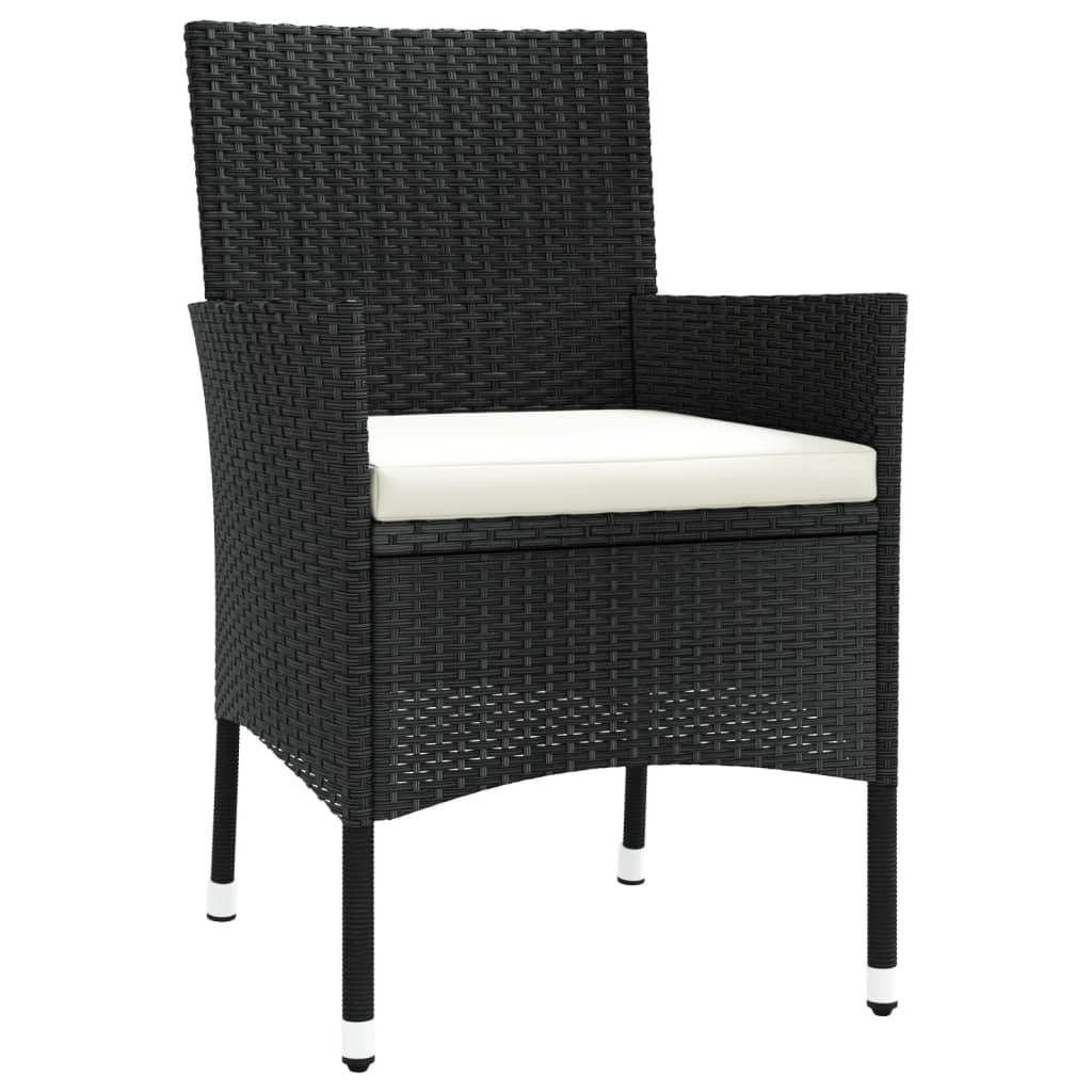 4-Piece Black Poly Rattan Garden Chairs with Cushions