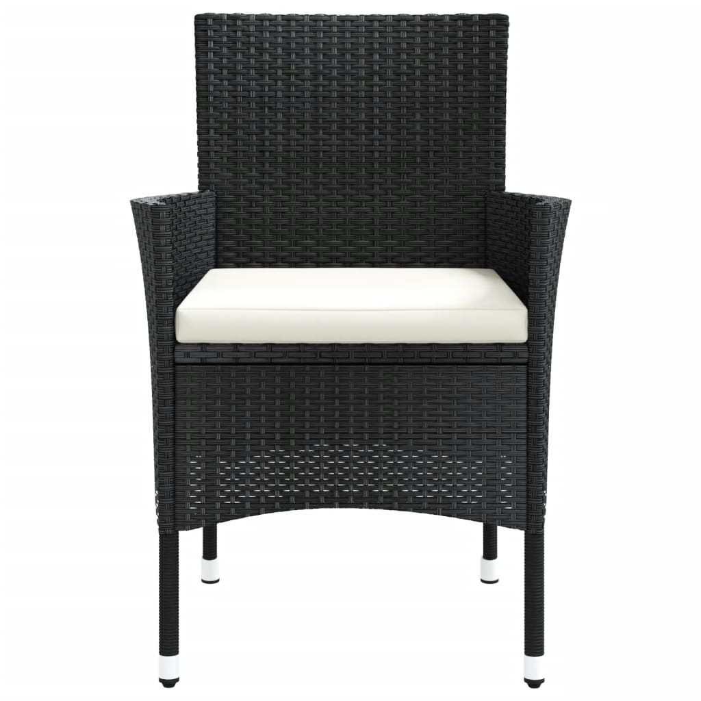 4-Piece Black Poly Rattan Garden Chairs with Cushions