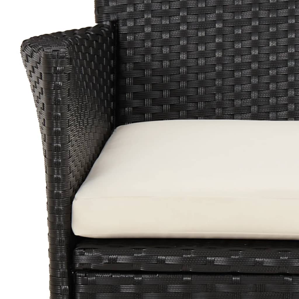 4-Piece Black Poly Rattan Garden Chairs with Cushions