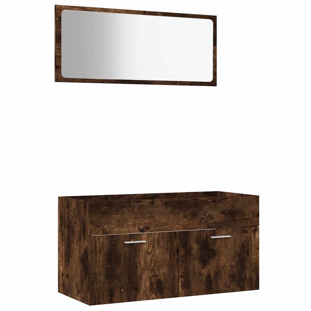2-Piece Smoked Oak Bathroom Set - Engineered Wood