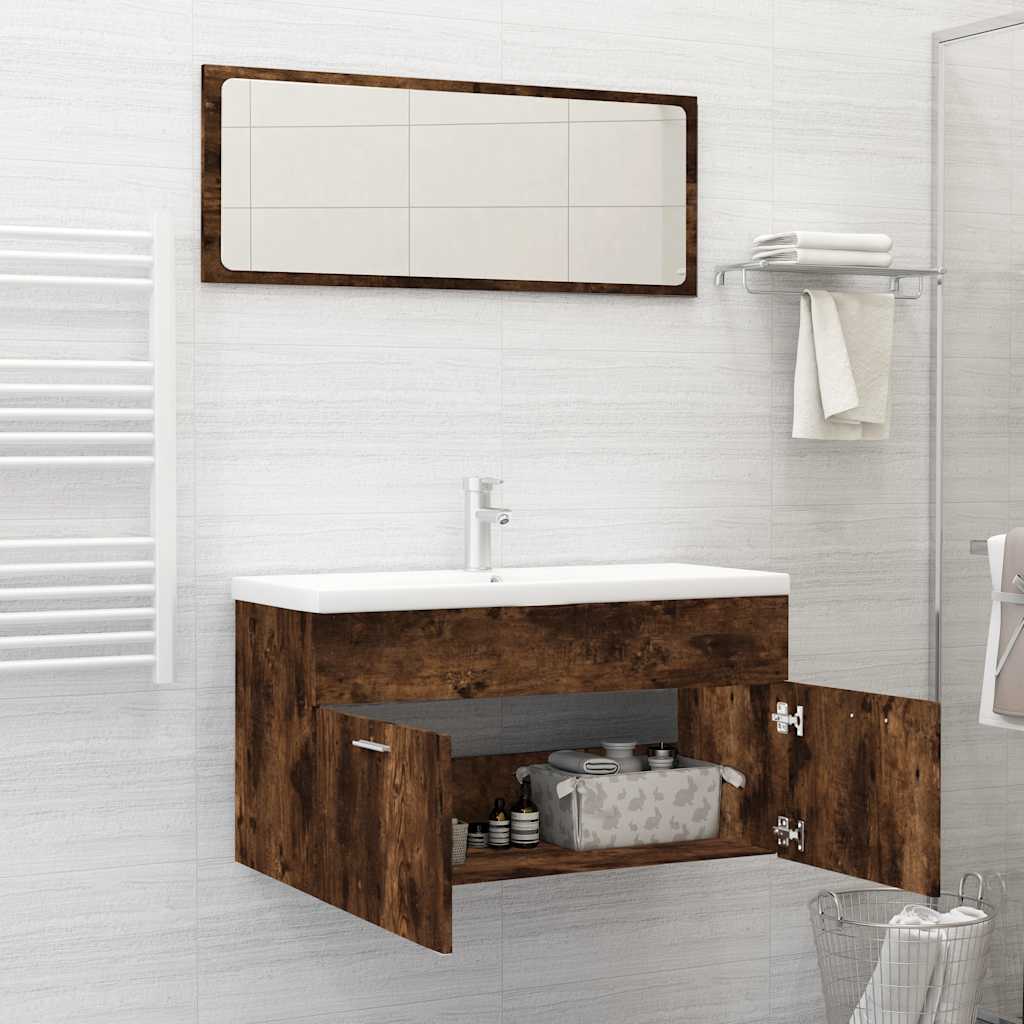 2-Piece Smoked Oak Bathroom Set - Engineered Wood