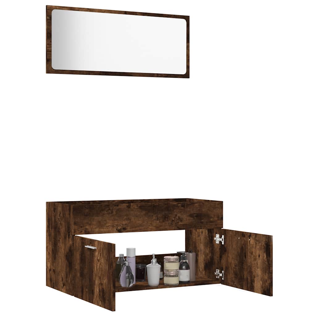 2-Piece Smoked Oak Bathroom Set - Engineered Wood