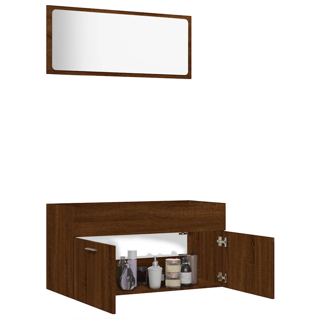 2-Piece Brown Oak Bathroom Set - Engineered Wood