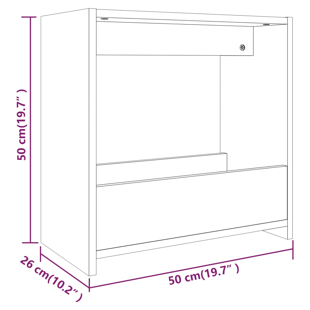 Brown Oak Engineered Wood Side Table - 50x26x50 cm