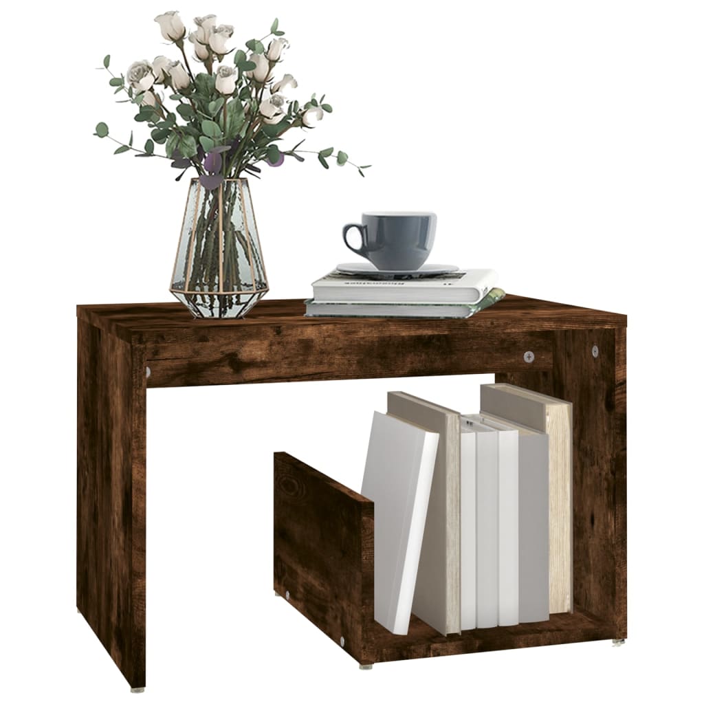 Smoked Oak Side Table - 59x36x38 cm, Durable Engineered Wood