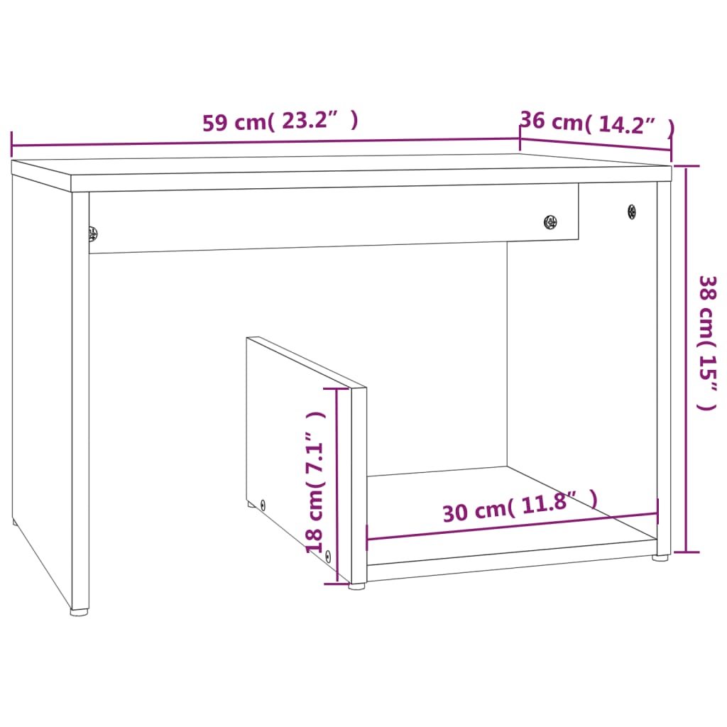 Smoked Oak Side Table - 59x36x38 cm, Durable Engineered Wood