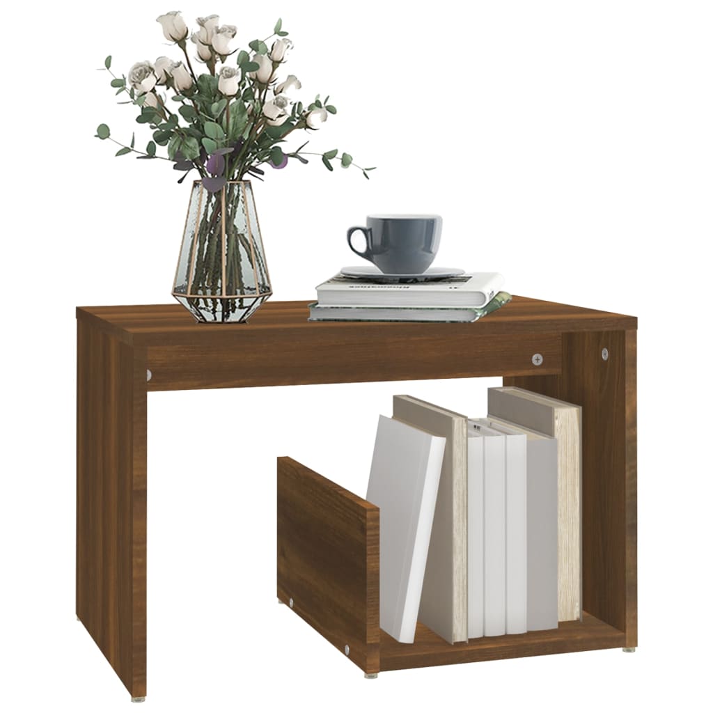Brown Oak Side Table - Engineered Wood, 59x36x38 cm