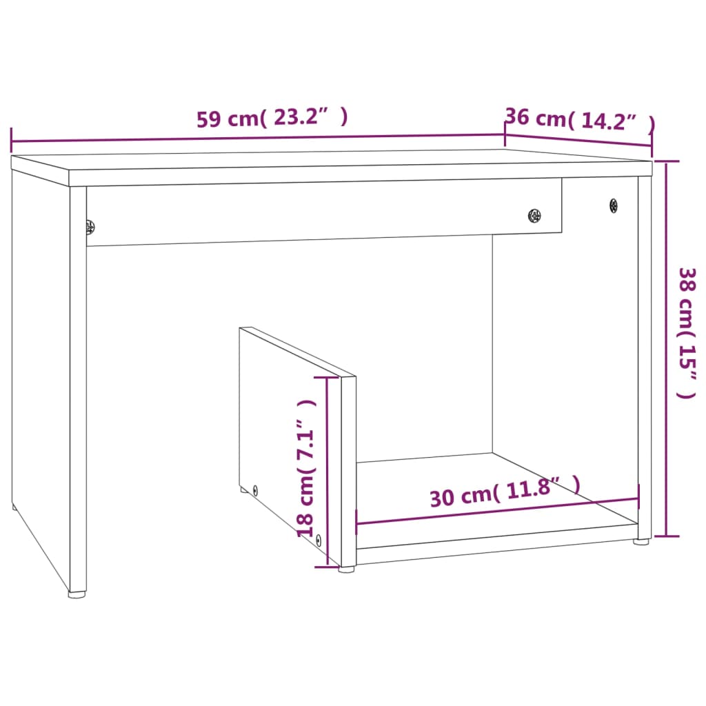 Brown Oak Side Table - Engineered Wood, 59x36x38 cm