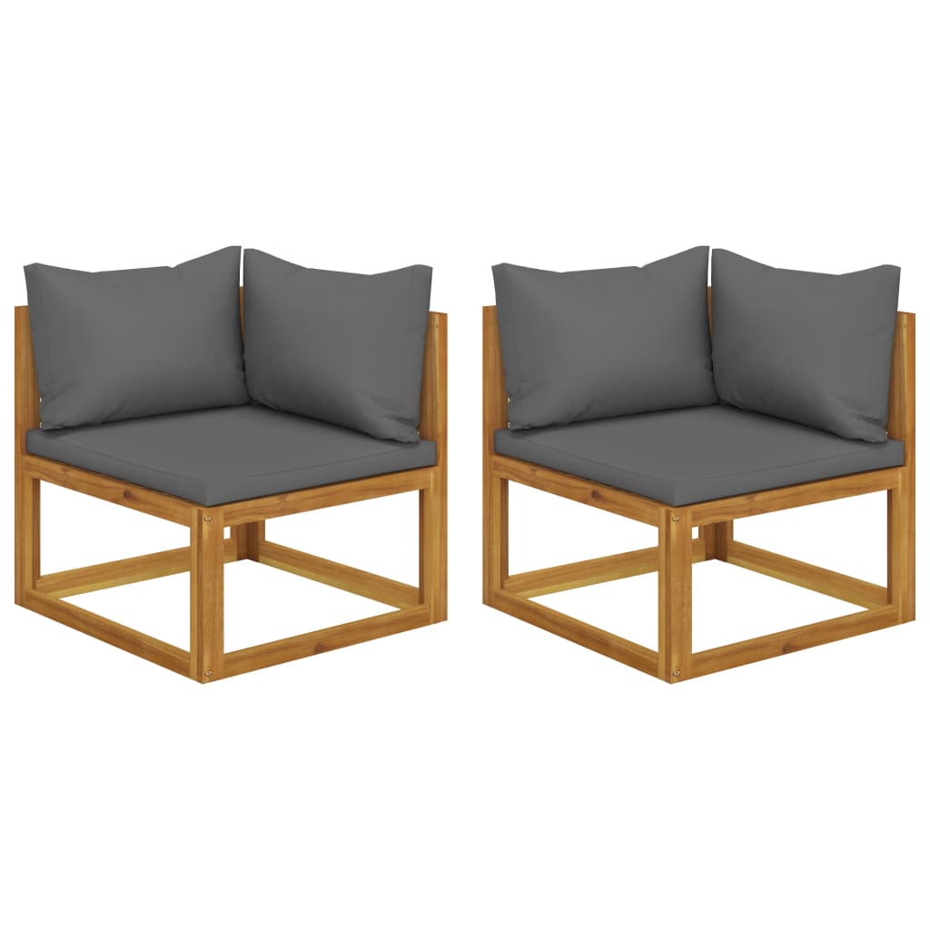 Solid Acacia Wood Sectional Sofas 2pcs with Cushions - Elegant Comfort