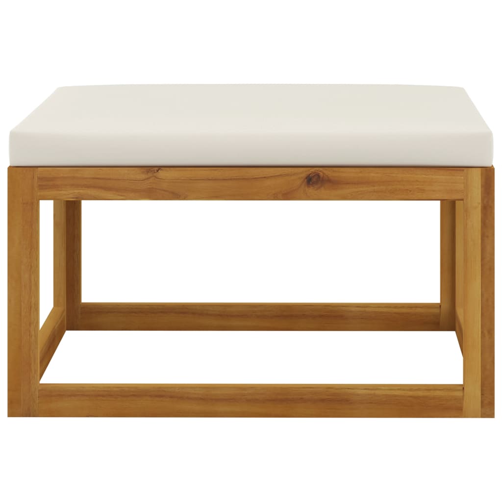 Cream White Cushion Footrest | Solid Acacia Wood