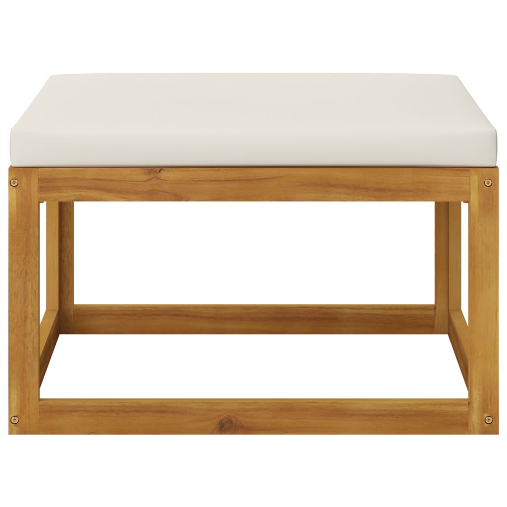 Cream White Cushion Footrest | Solid Acacia Wood