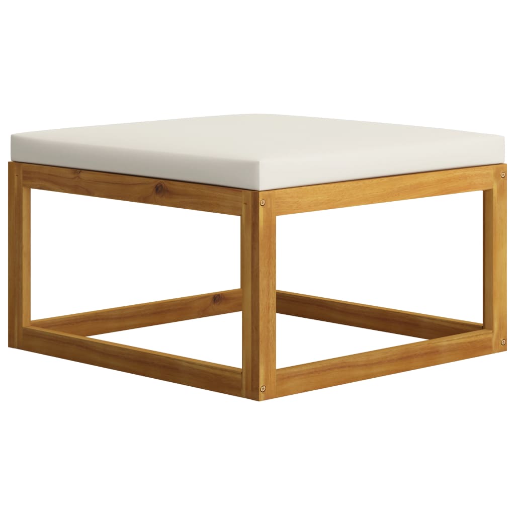 Cream White Cushion Footrest | Solid Acacia Wood
