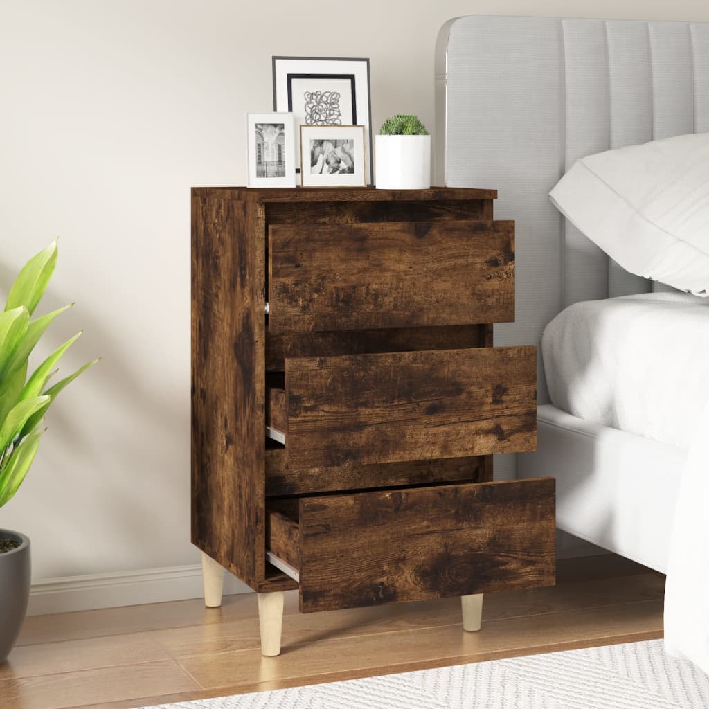 Smoked Oak Bedside Cabinet, Engineered Wood, 40x35x70 cm