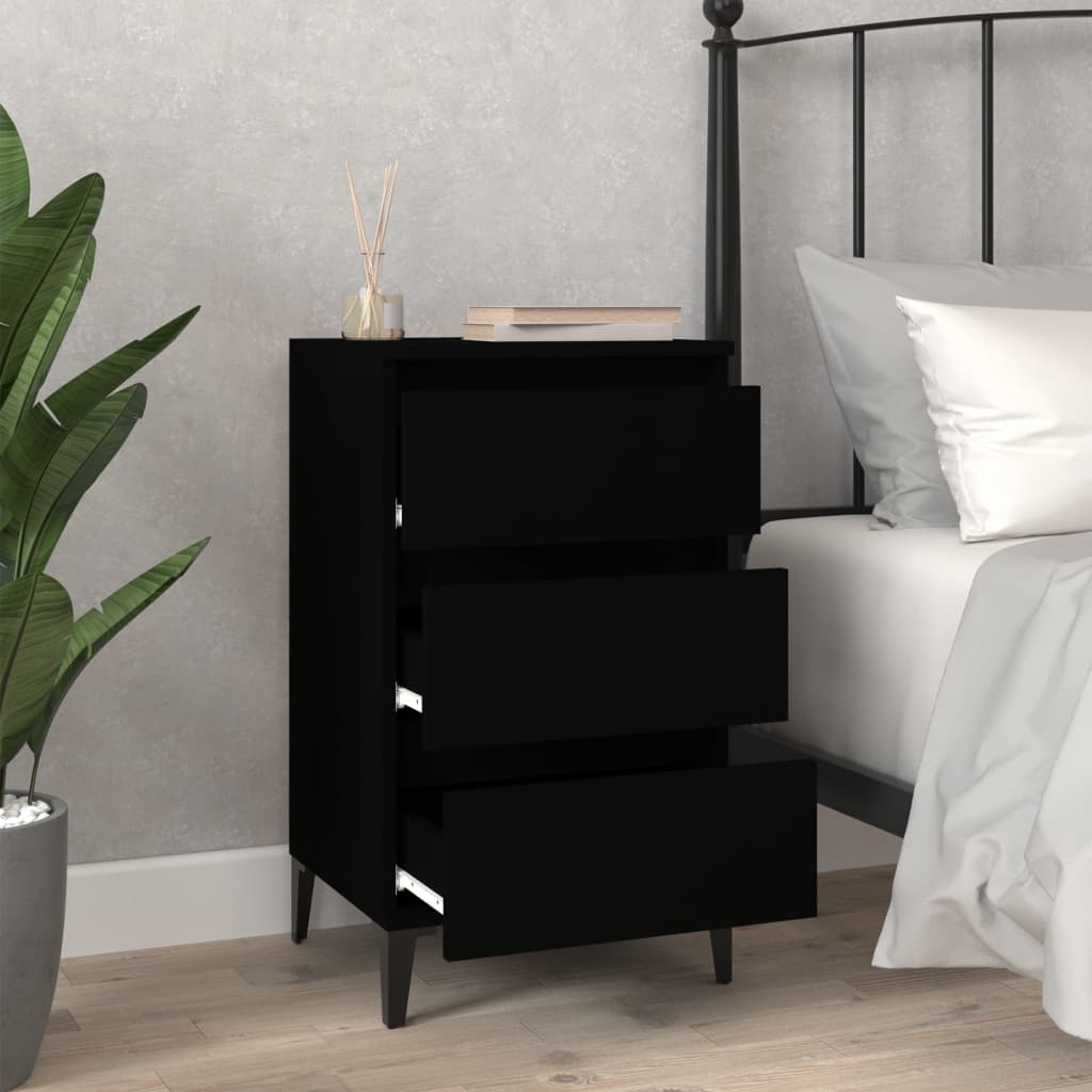 Black Bedside Cabinet, Engineered Wood, 40x35x70 cm