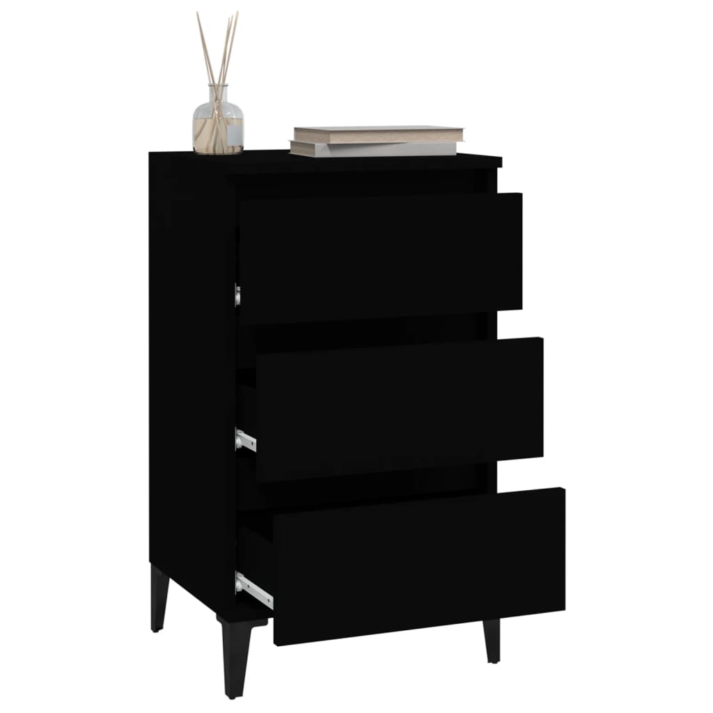Black Bedside Cabinet, Engineered Wood, 40x35x70 cm